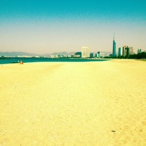 Meinohama beach view towards Fukuoka Tower and Momochi